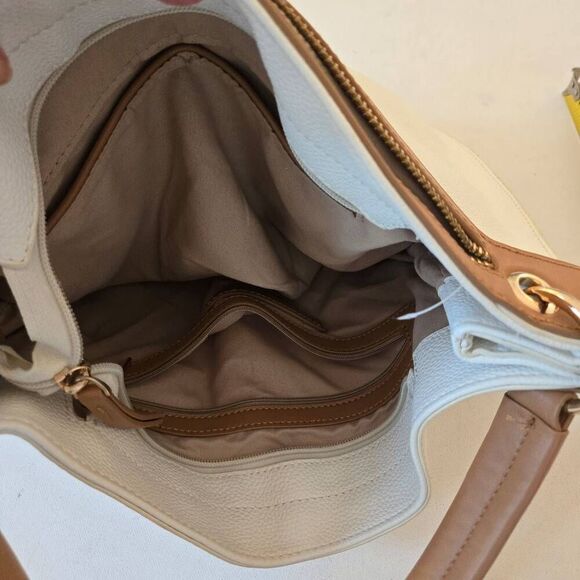 Sondra Roberts Squared Womens Vegan Leather Hobo Shoulder Bag White Tan OS - Picture 9 of 11